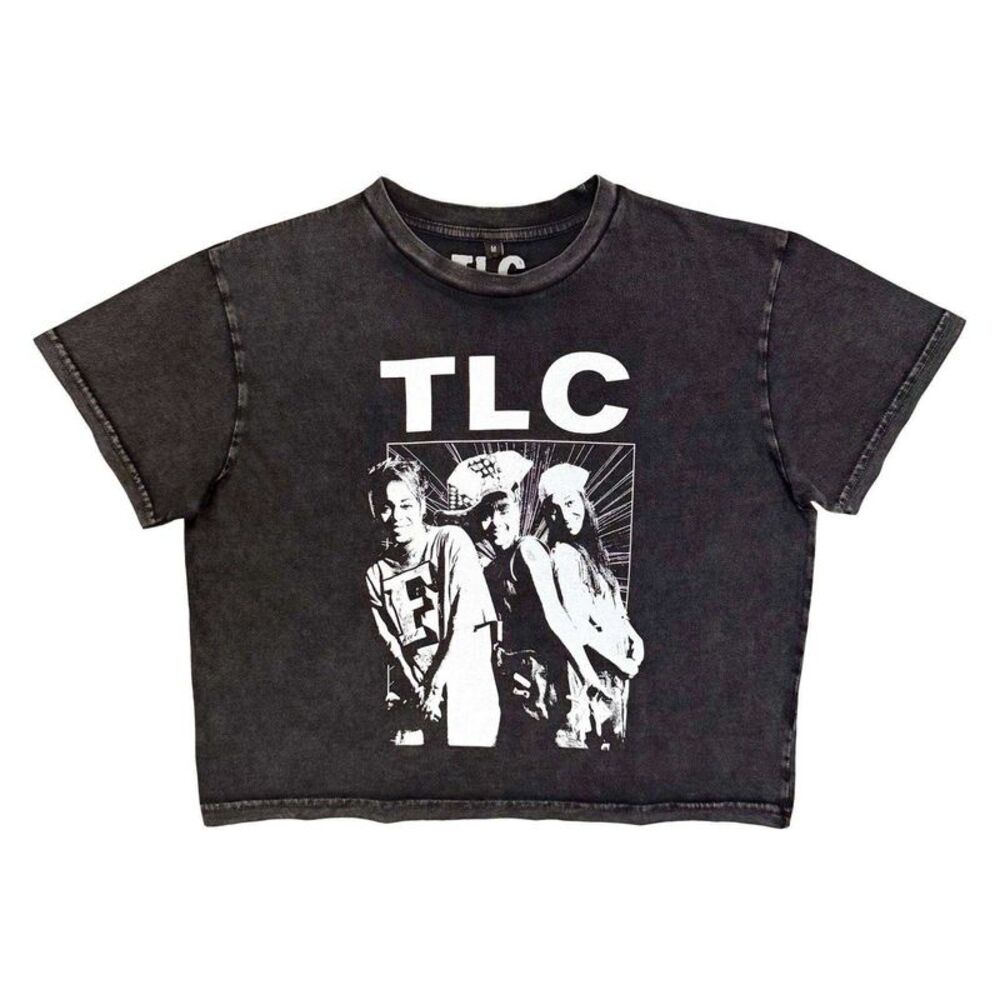 TLC Womens/Ladies Group Photo Stone Wash Crop Top / Charcoal Grey